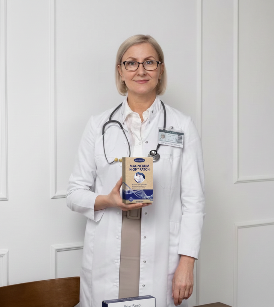 Sleep specialist holding Magnesium Night Patch