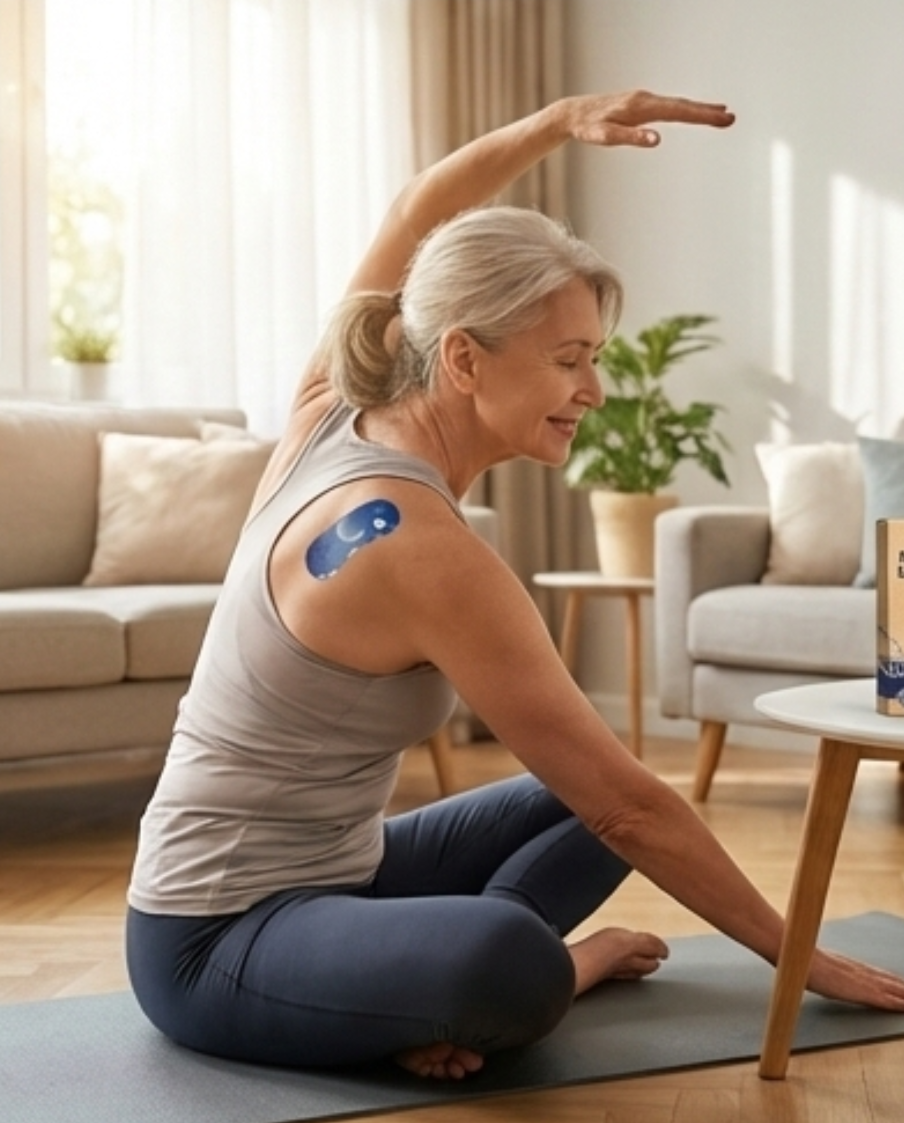 Customer stretching with Gloney magnesium patch